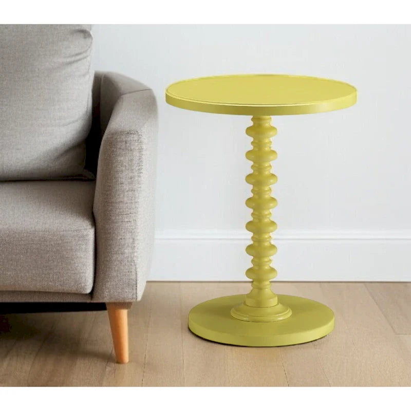 HomeRoots 22-Inch Yellow Wood Round Pedestal End Table 1