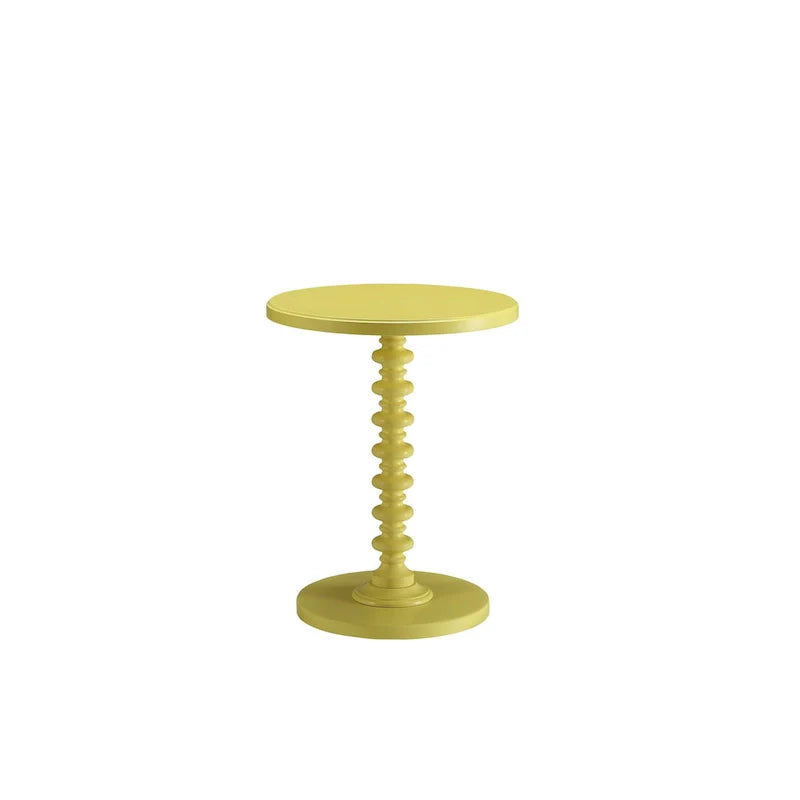 HomeRoots 22-Inch Yellow Wood Round Pedestal End Table 2