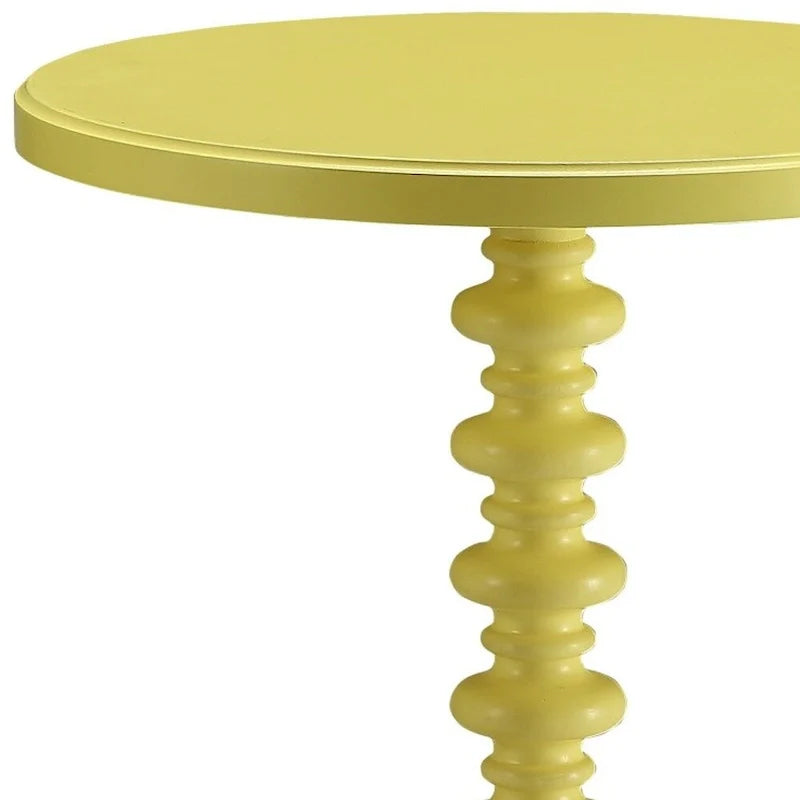 HomeRoots 22-Inch Yellow Wood Round Pedestal End Table 4