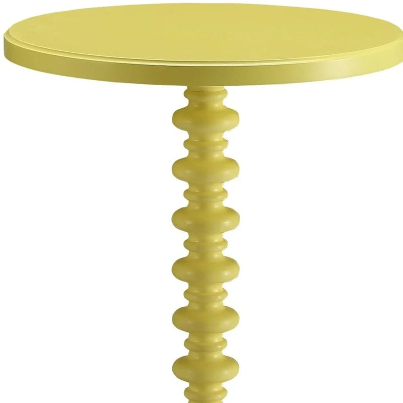 HomeRoots 22-Inch Yellow Wood Round Pedestal End Table 5