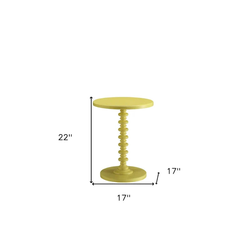 HomeRoots 22-Inch Yellow Wood Round Pedestal End Table 6