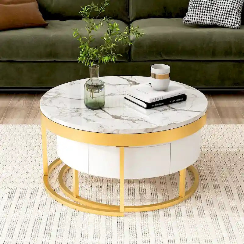 GEITIN Contemporary Round Nesting Coffee Table with Storage Drawers 5