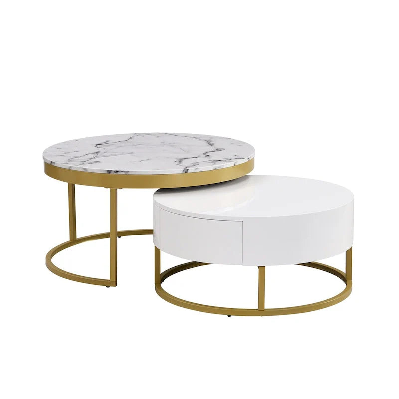 GEITIN Contemporary Round Nesting Coffee Table with Storage Drawers 6