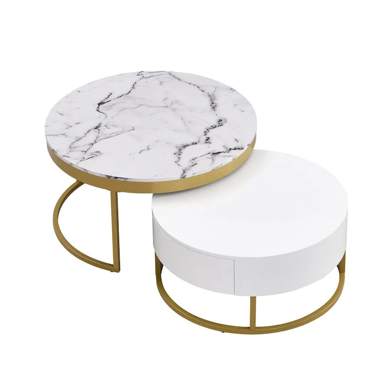 GEITIN Contemporary Round Nesting Coffee Table with Storage Drawers 7