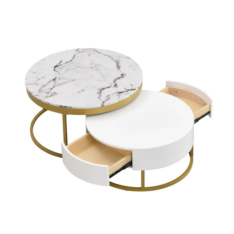 GEITIN Contemporary Round Nesting Coffee Table with Storage Drawers 8