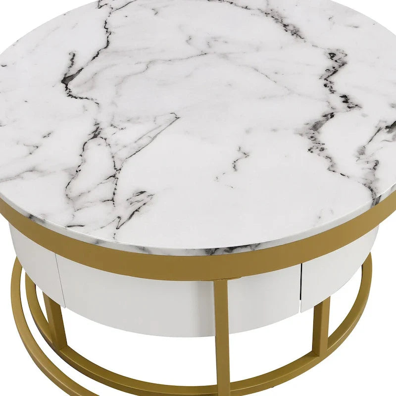 GEITIN Contemporary Round Nesting Coffee Table with Storage Drawers 9