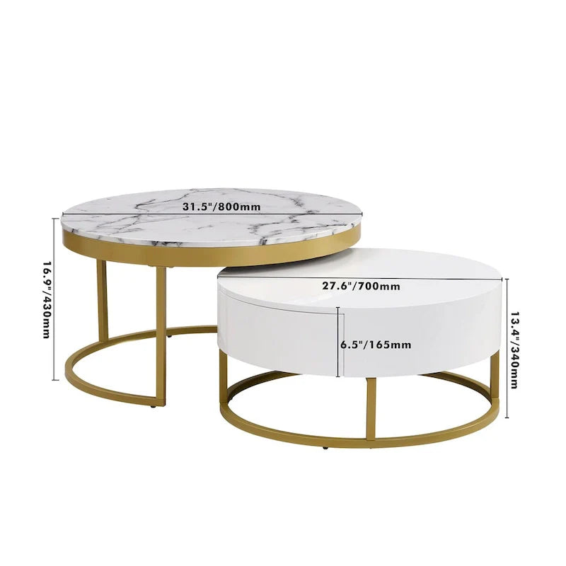 GEITIN Contemporary Round Nesting Coffee Table with Storage Drawers 10