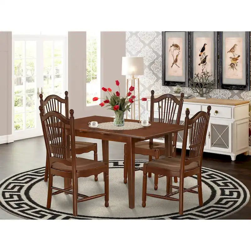 East West Furniture Mahogany Dining Table Set - Kitchen Table with Dining Chairs (Various Piece Options) 8