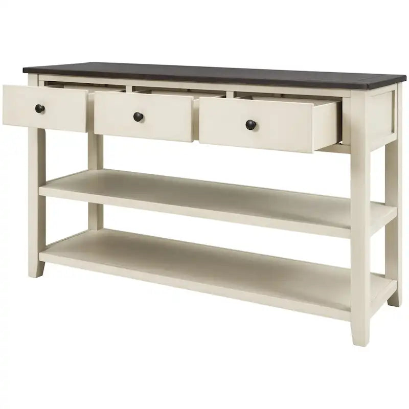 Solid Pine Wood Console Table Featuring Two Open Shelves 11