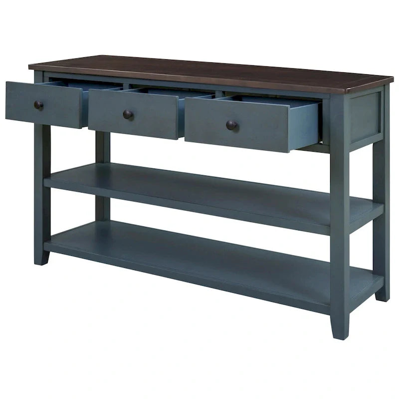 Solid Pine Wood Console Table Featuring Two Open Shelves 20