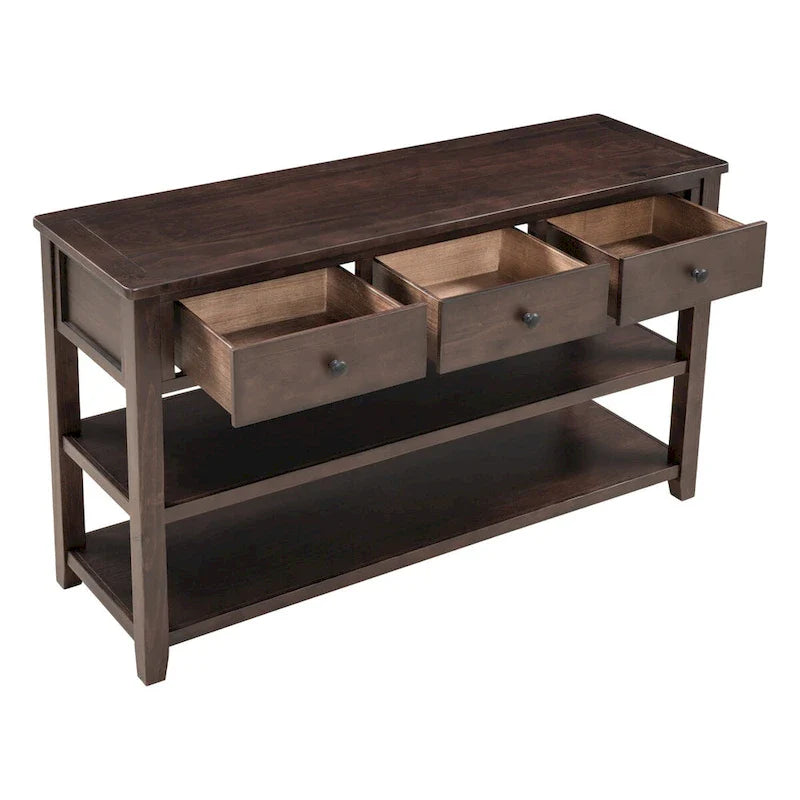 Solid Pine Wood Console Table Featuring Two Open Shelves 26