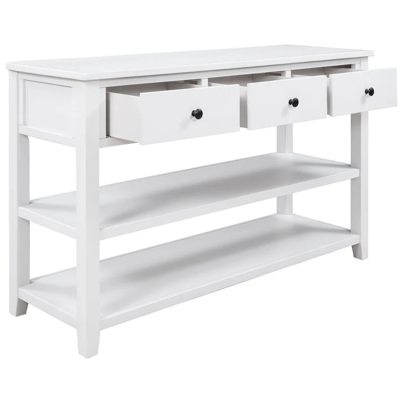 Solid Pine Wood Console Table Featuring Two Open Shelves 33