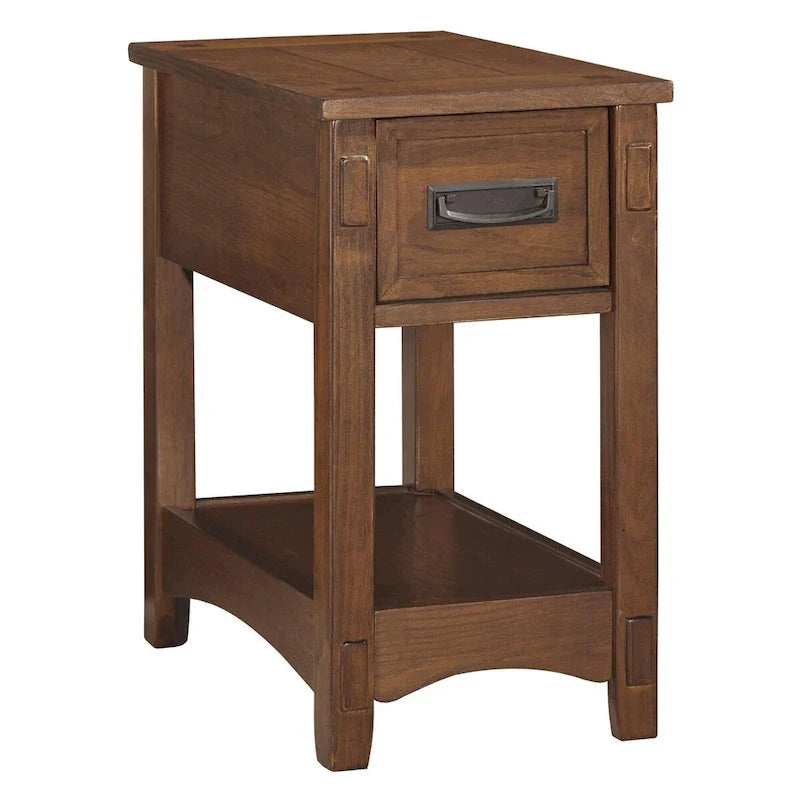 Brown Chairside End Table with 1 Drawer and Open Bottom Shelf 1