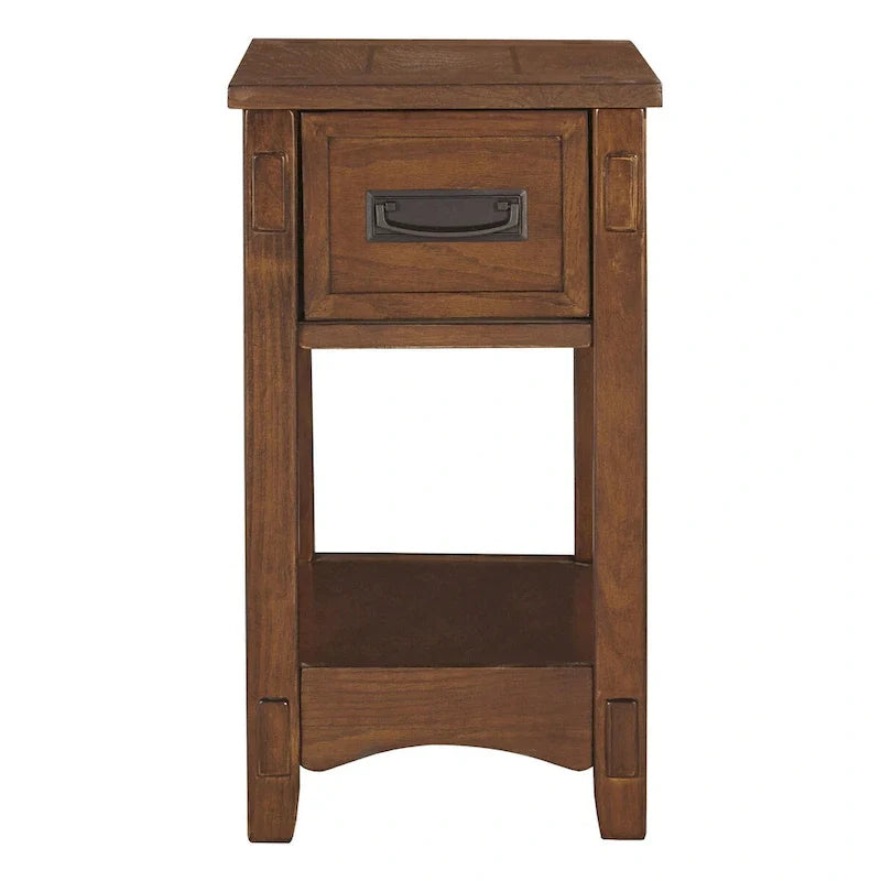 Brown Chairside End Table with 1 Drawer and Open Bottom Shelf 2