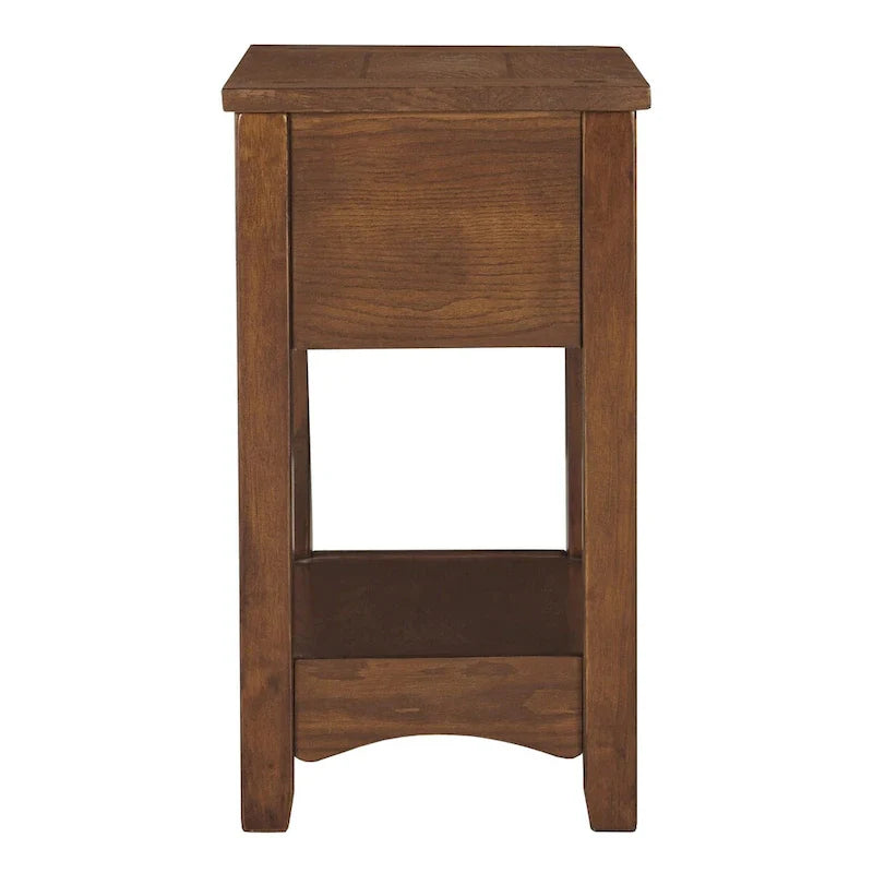 Brown Chairside End Table with 1 Drawer and Open Bottom Shelf 3