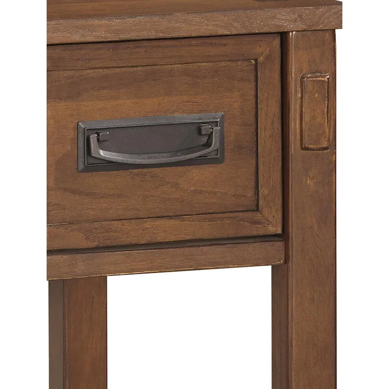 Brown Chairside End Table with 1 Drawer and Open Bottom Shelf 4