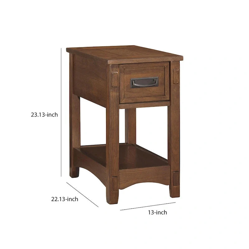 Brown Chairside End Table with 1 Drawer and Open Bottom Shelf 5