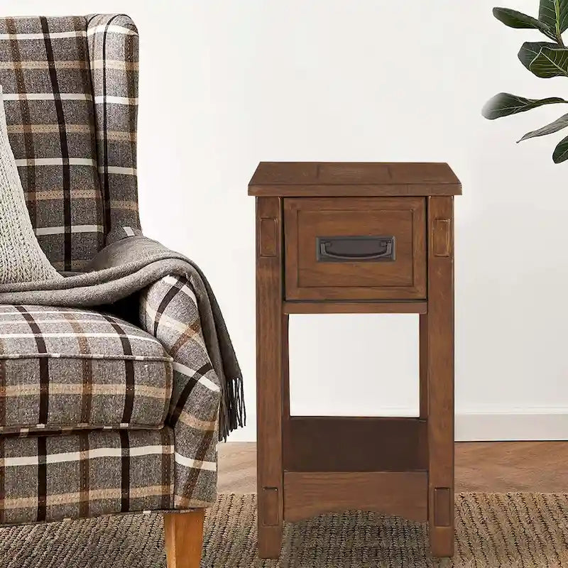 Brown Chairside End Table with 1 Drawer and Open Bottom Shelf 6
