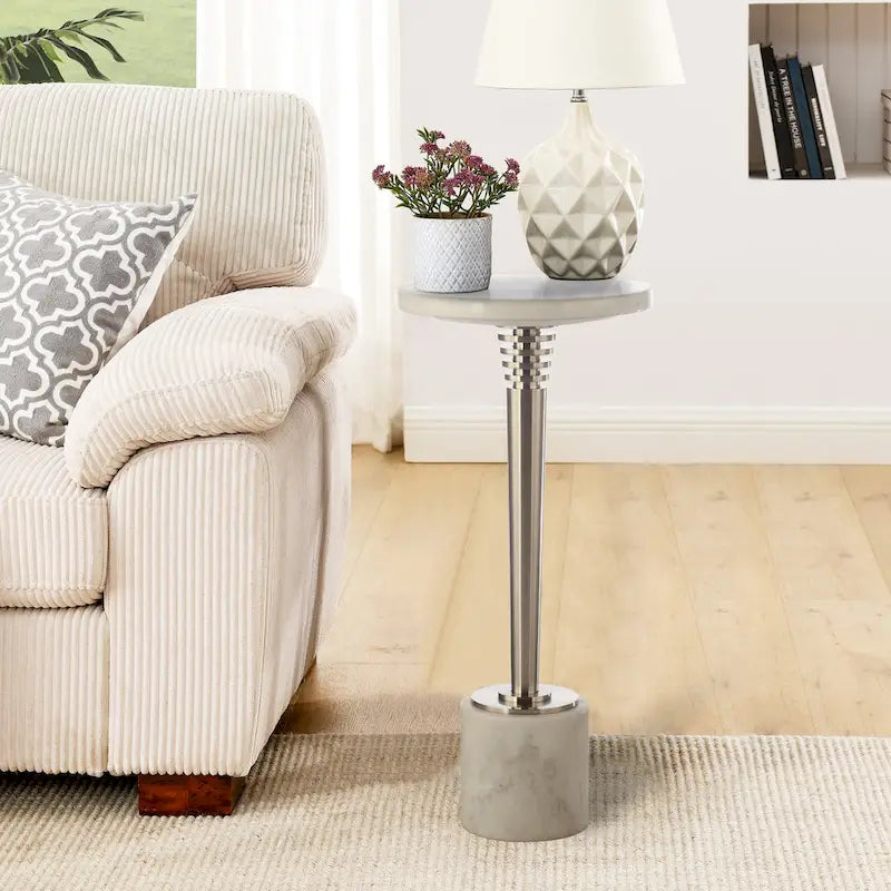 Round Marble Accent Side Table with Metal Base 1