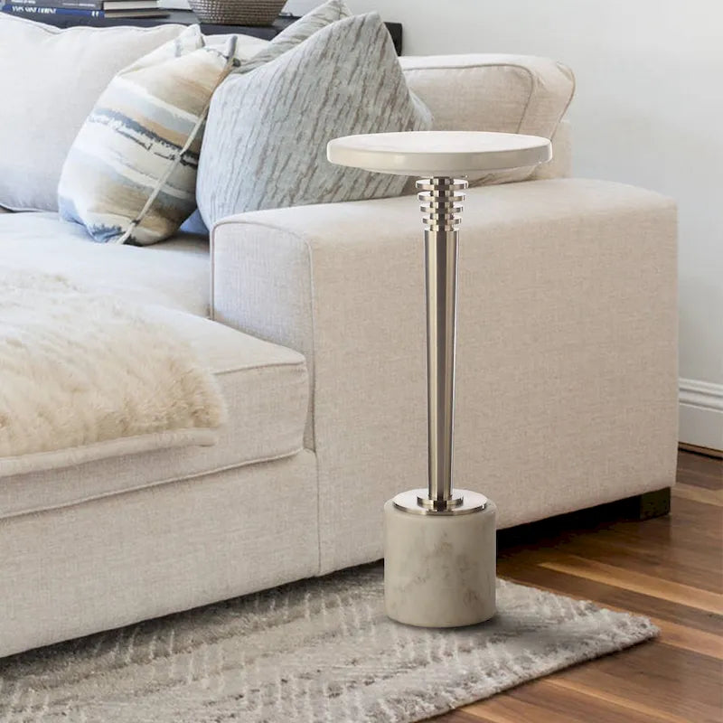 Round Marble Accent Side Table with Metal Base 2