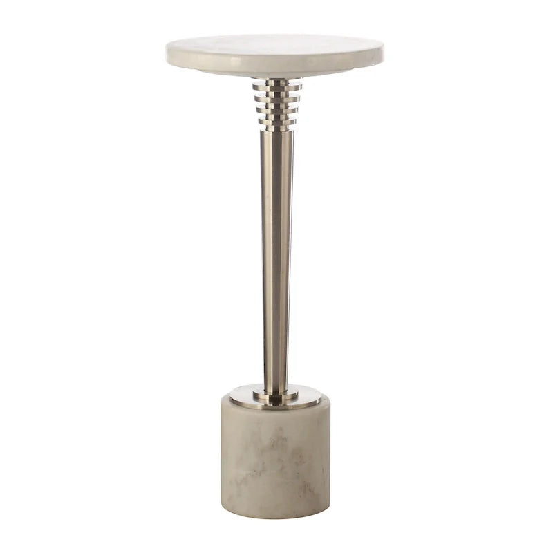 Round Marble Accent Side Table with Metal Base 4