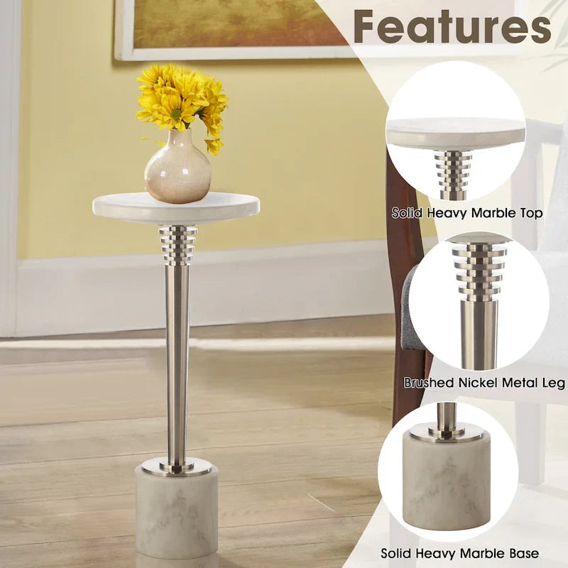 Round Marble Accent Side Table with Metal Base 6