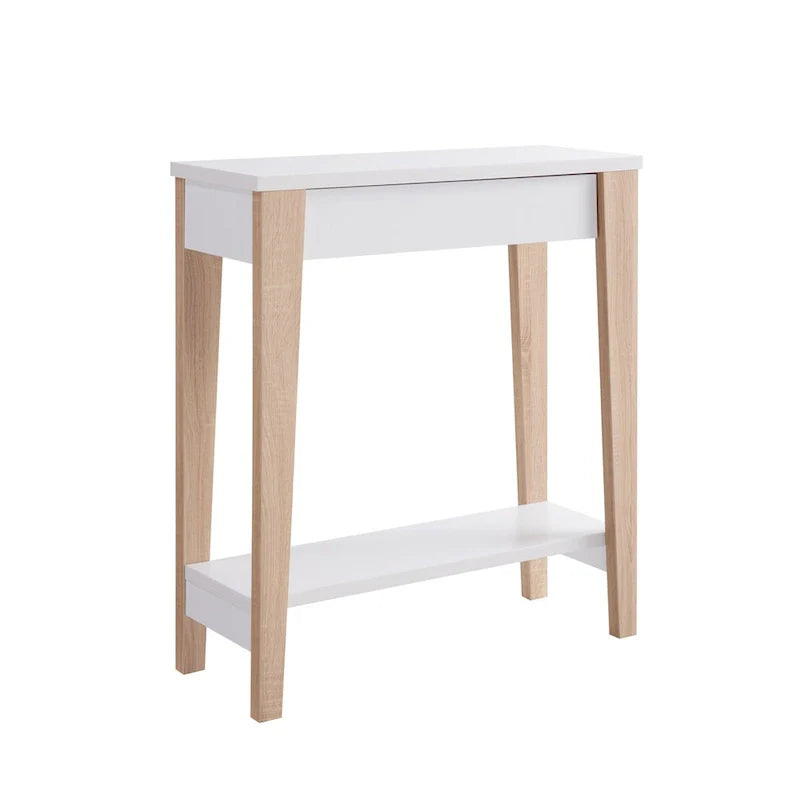 Contemporary Two-Tone Console Table with Dual Shelves - White and Tan 3