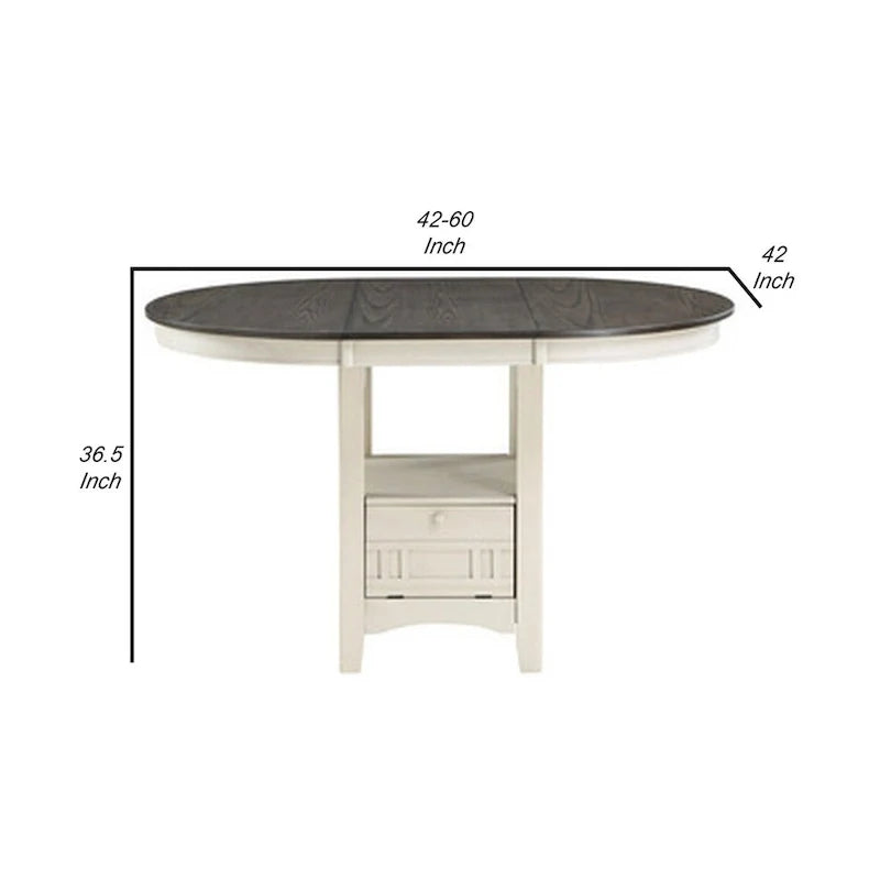 Glee Extendable Counter Height Table (42-60 Inches) in Antique White and Brown 5