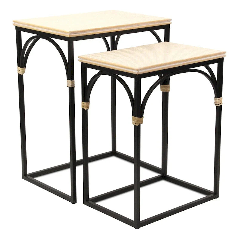 Claudette Set of 2 Rectangle Side Tables with Rattan Accents in Wood and Metal 3