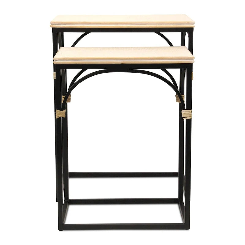 Claudette Set of 2 Rectangle Side Tables with Rattan Accents in Wood and Metal 5
