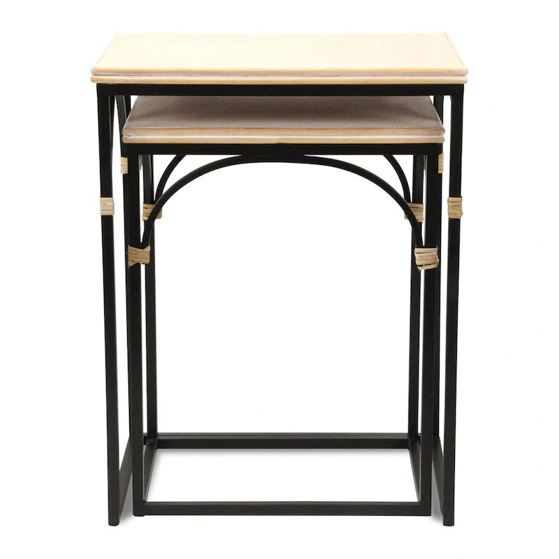 Claudette Set of 2 Rectangle Side Tables with Rattan Accents in Wood and Metal 6