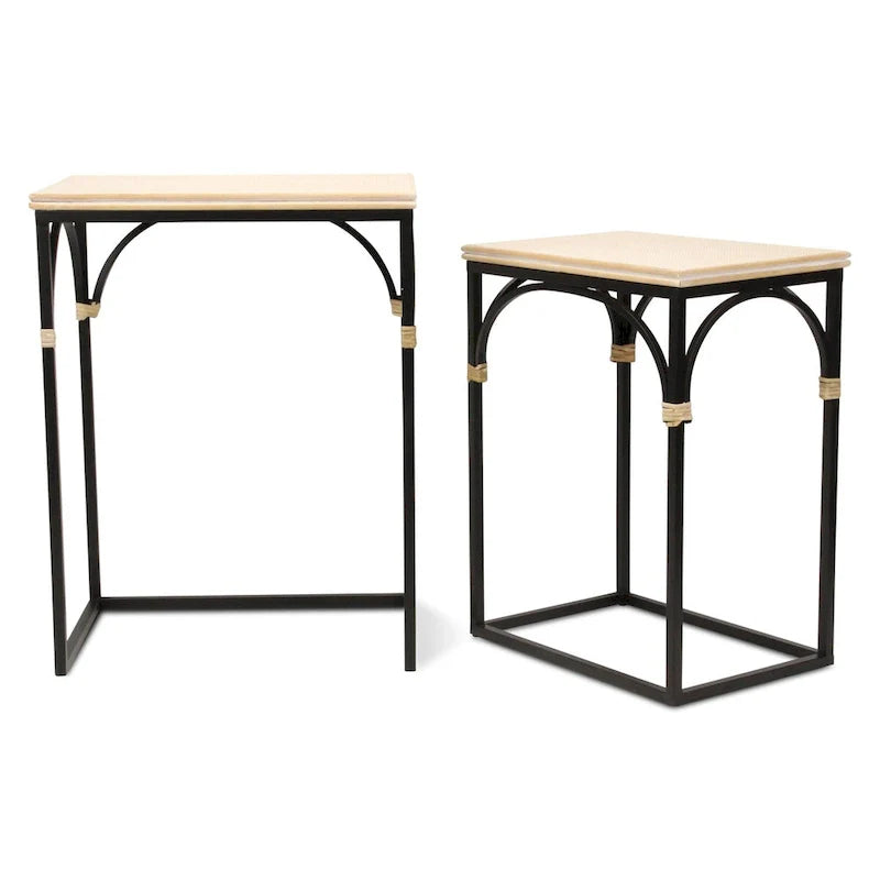 Claudette Set of 2 Rectangle Side Tables with Rattan Accents in Wood and Metal 7