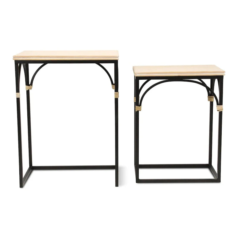 Claudette Set of 2 Rectangle Side Tables with Rattan Accents in Wood and Metal 8