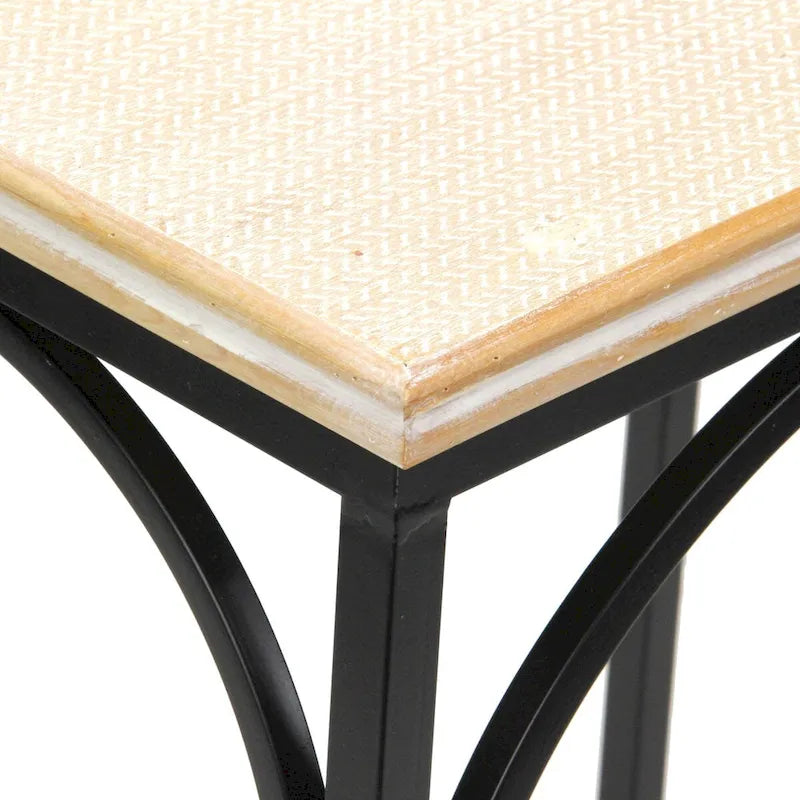 Claudette Set of 2 Rectangle Side Tables with Rattan Accents in Wood and Metal 9