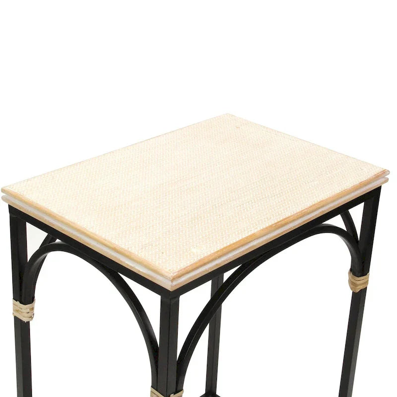 Claudette Set of 2 Rectangle Side Tables with Rattan Accents in Wood and Metal 10