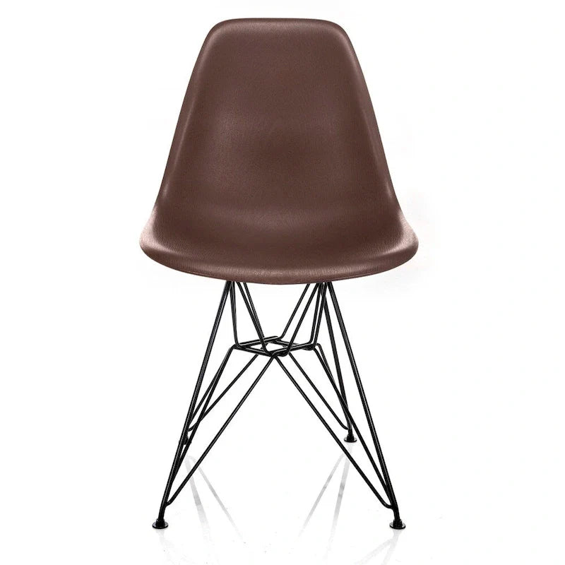 Mid-Century Modern DSR Dining Accent Side Chair with Brown Wood Grain Finish and Black Eiffel Steel Legs - Nature Series 1
