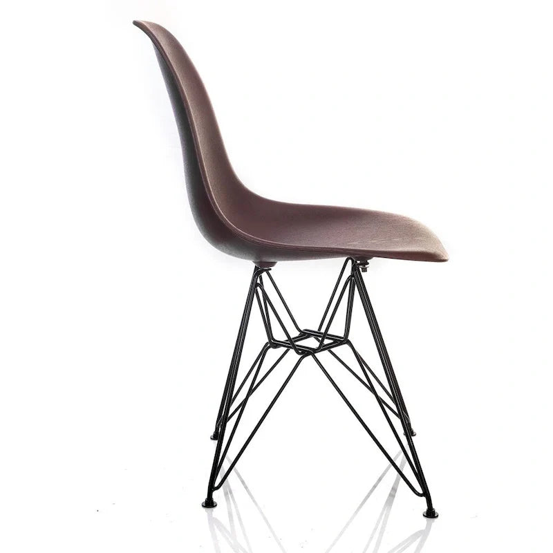 Mid-Century Modern DSR Dining Accent Side Chair with Brown Wood Grain Finish and Black Eiffel Steel Legs - Nature Series 2
