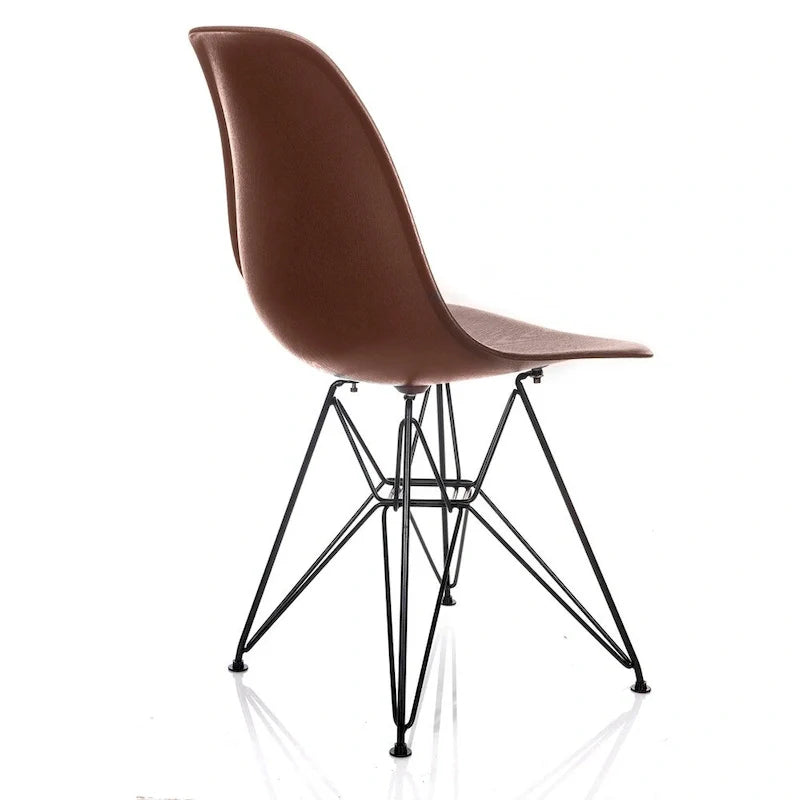 Mid-Century Modern DSR Dining Accent Side Chair with Brown Wood Grain Finish and Black Eiffel Steel Legs - Nature Series 3