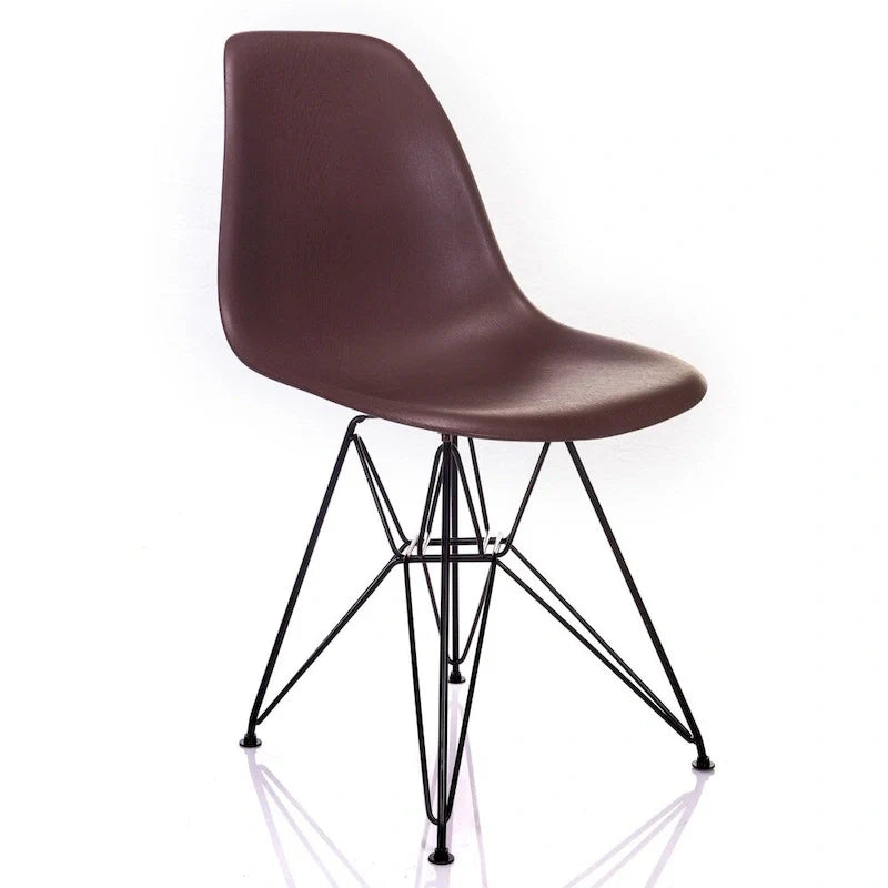 Mid-Century Modern DSR Dining Accent Side Chair with Brown Wood Grain Finish and Black Eiffel Steel Legs - Nature Series 6