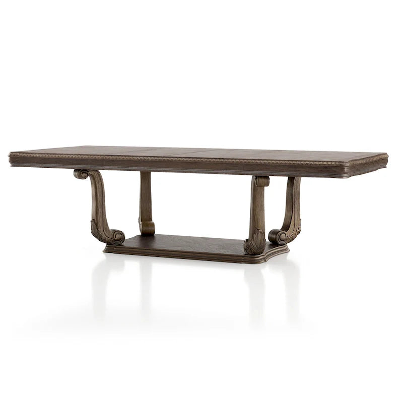 Furniture of America Cassian Classic 9-Piece Expandable Dining Set in Weathered Oak Solid Wood 14
