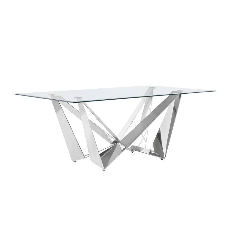 Glass Dining Table with Tempered Top and Stainless Steel Base