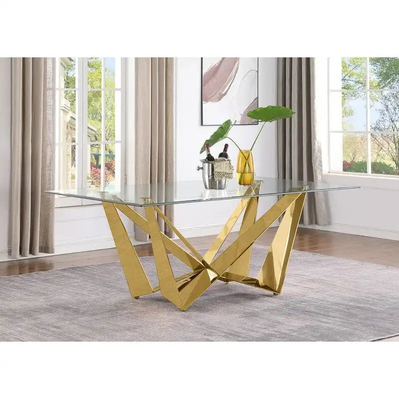 Glass Dining Table with Tempered Top and Stainless Steel Base 5