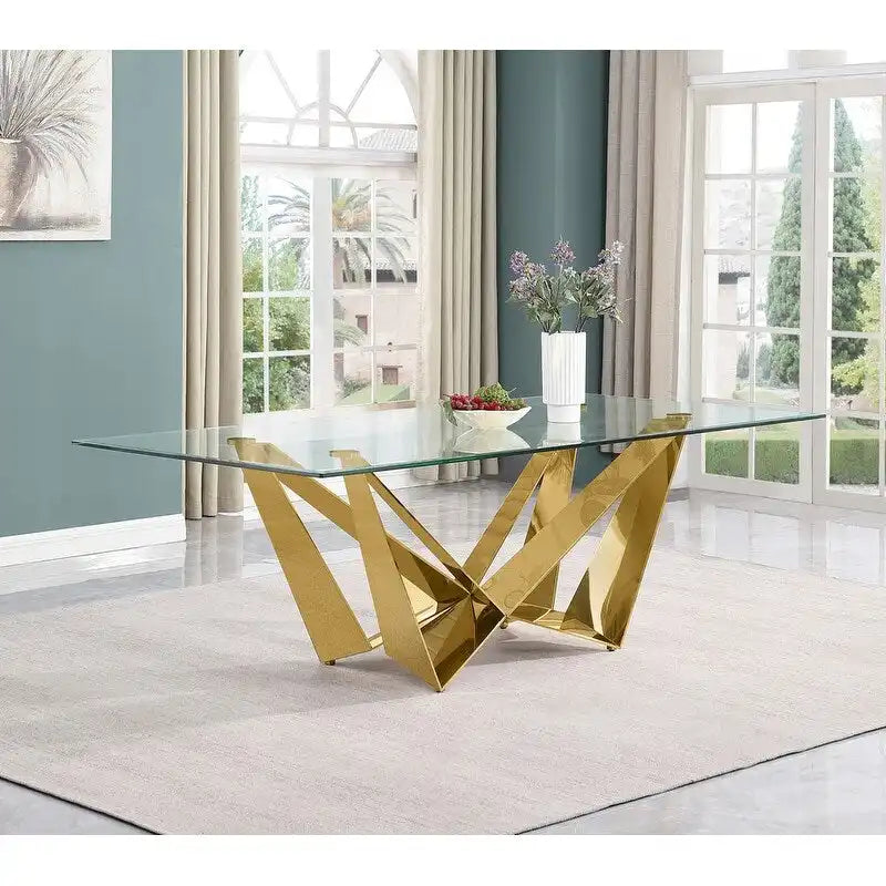 Glass Dining Table with Tempered Top and Stainless Steel Base 7