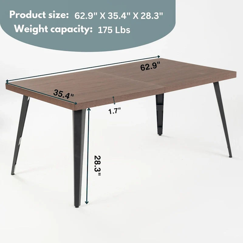 HomyLin 63-Inch Rectangular Dining Table for 4-6 People with Wooden Top and Metal Legs 8