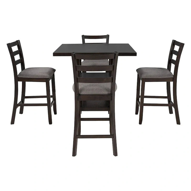5-Piece Wooden Counter Height Dining Set with Cushioned Chairs and Storage Shelves 11