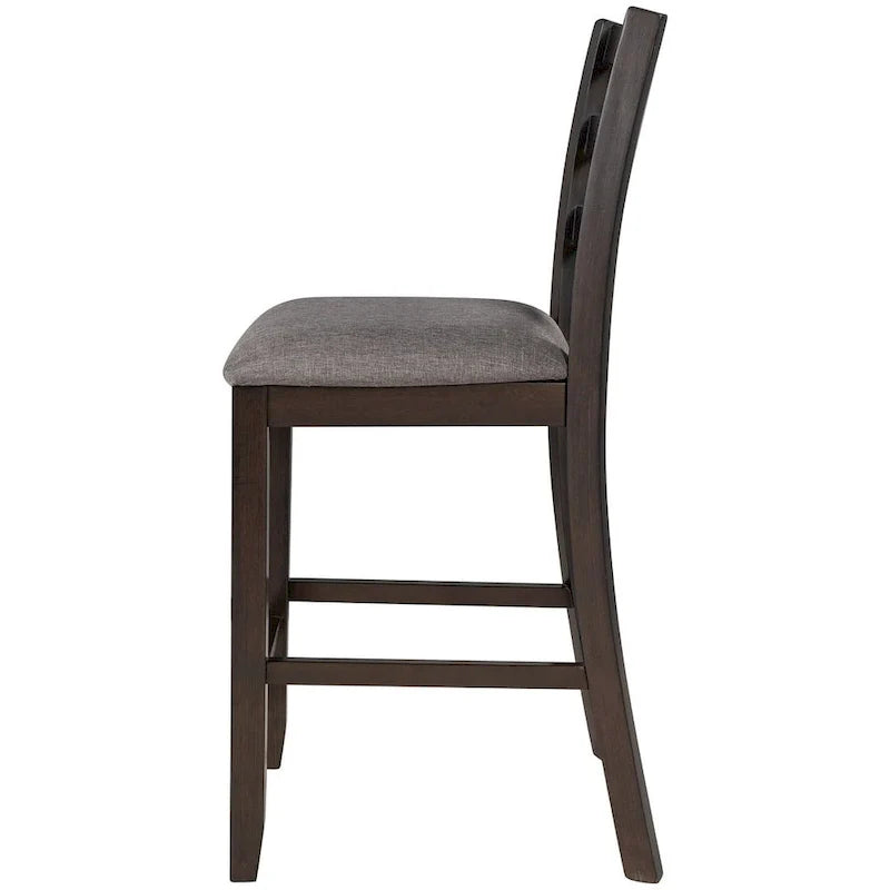 5-Piece Wooden Counter Height Dining Set with Cushioned Chairs and Storage Shelves 17