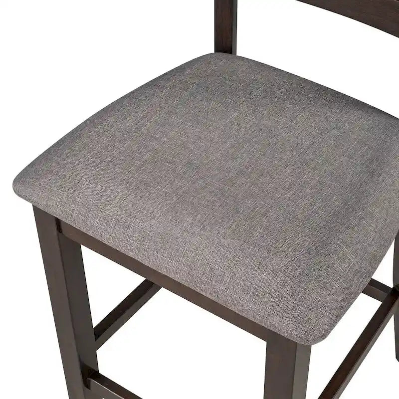 5-Piece Wooden Counter Height Dining Set with Cushioned Chairs and Storage Shelves 19