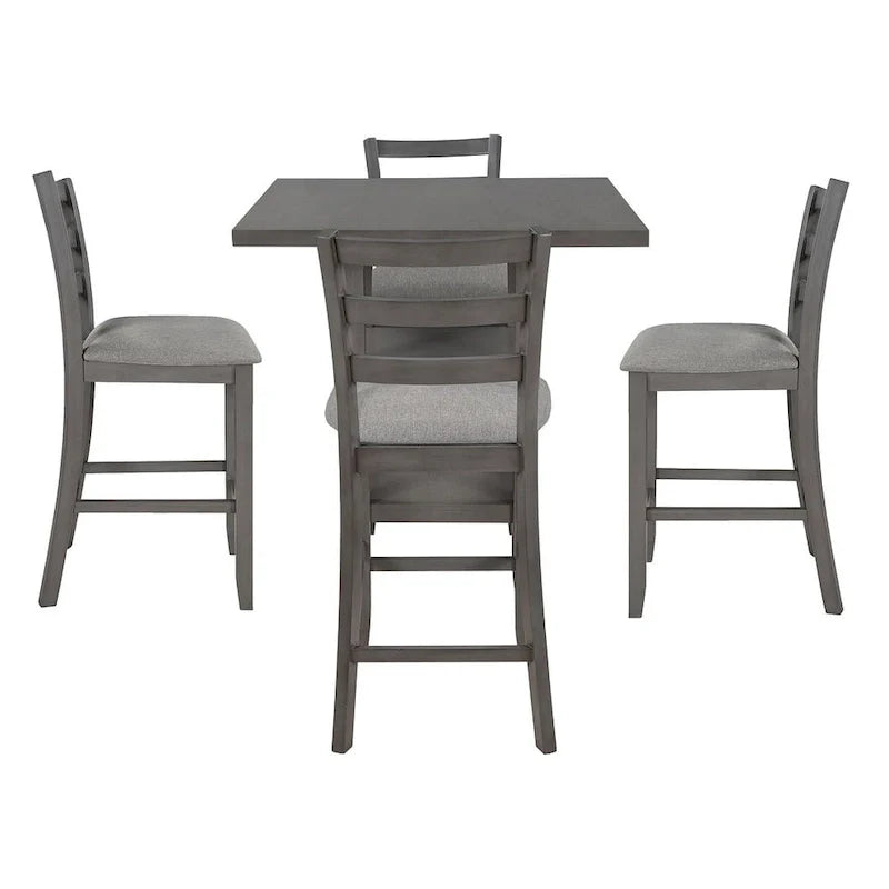 5-Piece Wooden Counter Height Dining Set with Cushioned Chairs and Storage Shelves 23