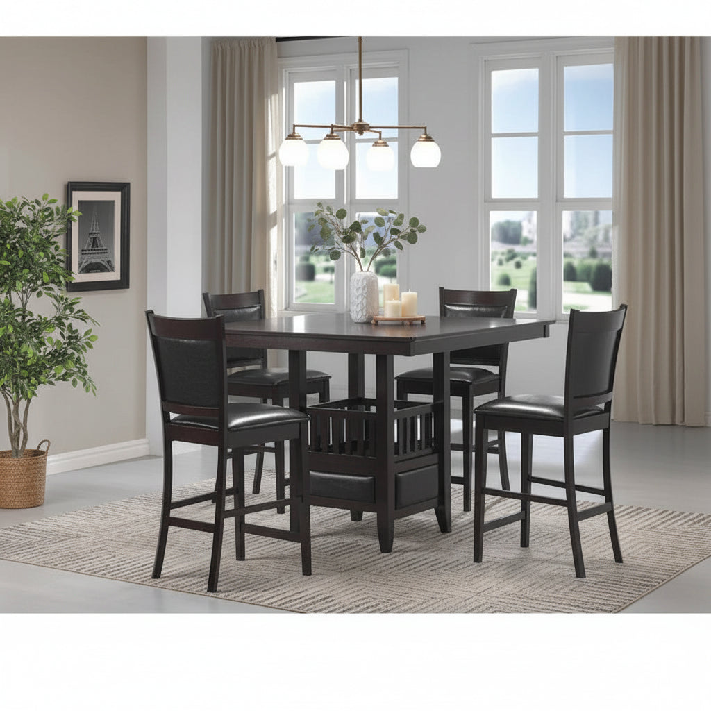 5-Piece Square Counter Height Dining Set in Finley Espresso and Black