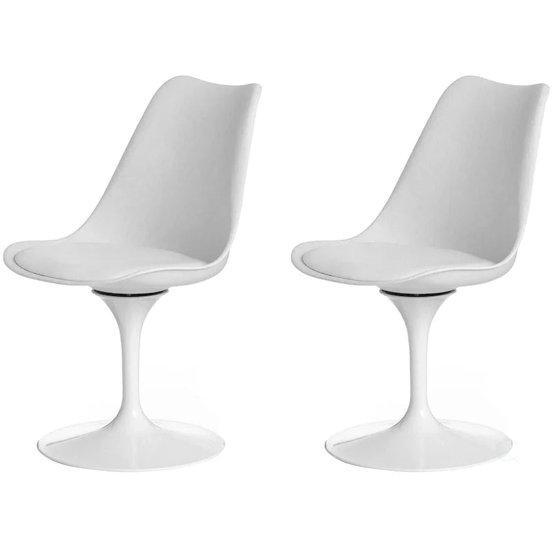 Mid-Century Modern Swivel Tulip Accent Chair with Plush Cushioned Seat in White Polypropylene 2